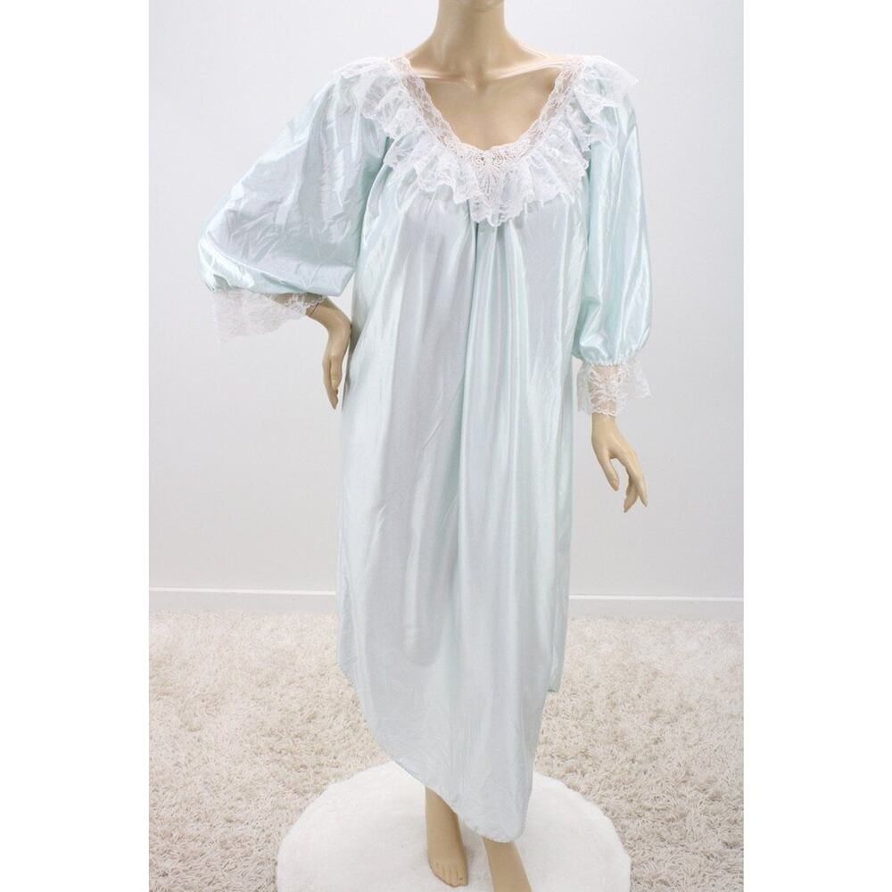 Originals by Elana Nightgown L Long Shiny Satin Flannel Night Shirt Smooth Vtg